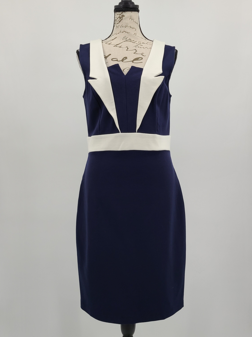 Modcloth Mystic Navy Pencil Dress White Accent Lapel Dress Size Large